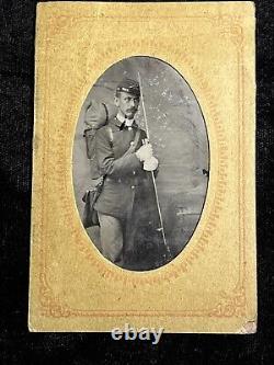 Antique American Civil/Indian War Era Tin Type Soldier With Antique Frame Signed