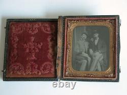 Antique CIVIL WAR Tintype 1860s TWO Soldiers Smoking Cigarette Cigar