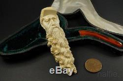 Antique CIVIL War Bearded Soldier Shaped Meerschaum & Amber Pipe Boxed