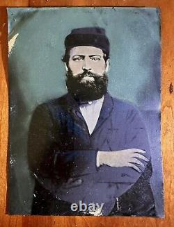 Antique CIVIL War Union Soldier Tintype Full Plate Photograph Hand Painting