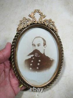 Antique Civil War 1860's Soldier Photo Gold Plated Lacquered Frame Huge Mustache