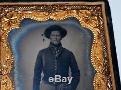 Antique Civil War Armed Soldier Tintype, Sword, Union Case, Upside Down Buckle