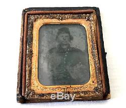 Antique Civil War Confederate REBEL Soldier Tintype Photo In Original Frame