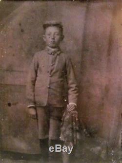Antique Civil War Daguerreotype Tintype Confederate Drummer Boy Soldier in Case