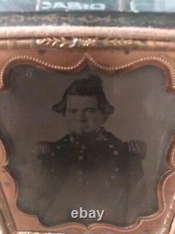 Antique Civil War ERA RANKING SOLDIER With SWORD Photo Ambrotype Uniform