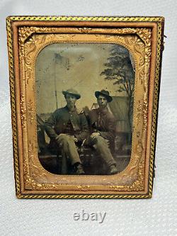 Antique Civil War Era Union Northern Soliders 1/4 Plate Tintype In Case No Front