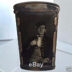 Antique Civil War Match Safe Vesta Double Sided Civil War Soldier Tintype Photos