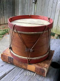Antique Civil War Primitive Soldier Military Field Drum string snare wood rope