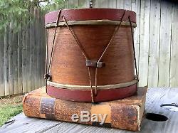 Antique Civil War Primitive Soldier Military Field Drum string snare wood rope