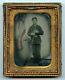 Antique Civil War Soldier 4th plate ambrotype with tinted flag Union soldier case