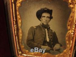 Antique Civil War Soldier Ambrotype Hand Tinted 1/6 th plate Colonel