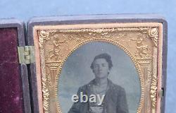 Antique Civil War Soldier Photo Brass Sheet Tintype Rare Case Military Portrait
