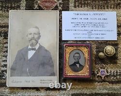 Antique Civil War Soldier Photograph, Tintype, Buttons, GAR Medal Michale Jewett