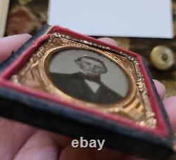 Antique Civil War Soldier Photograph, Tintype, Buttons, GAR Medal Michale Jewett