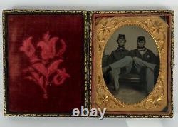 Antique Civil War Union Army 2 Soldiers Portrait Ruby Tinted Ambrotype in Case