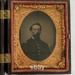 Antique Civil War Union Captain Soldier Ninth Plate Tintype Photo Gutta Percha