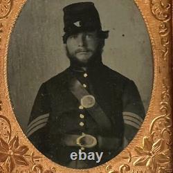 Antique Civil War Union Infantry Sergeant Soldier 9th Plate Tintype Photo & Case