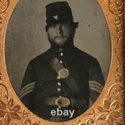 Antique Civil War Union Infantry Sergeant Soldier 9th Plate Tintype Photo & Case