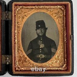 Antique Civil War Union Infantry Sergeant Soldier 9th Plate Tintype Photo & Case