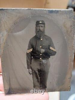 Antique Civil War Union Soldier Corporal Calvary Tintype In A Leather Case