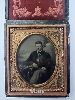 Antique Civil War Union Soldier Tintype Photo With? Gold Frame In Case