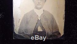 Antique Civil War Union Zouave Militia Soldier Tintype Photograph Kepi Overcoat