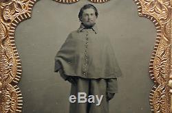 Antique Confederate Civil War Soldier & Wife in Great Coat Sixth-Plate