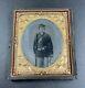 Antique Daguerreotype Photograph Portrait Young Armed Soldier Civil War Union