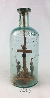 Antique Folk art bottle whimsey w Civil War Veteran soldiers Crucifix Pikes