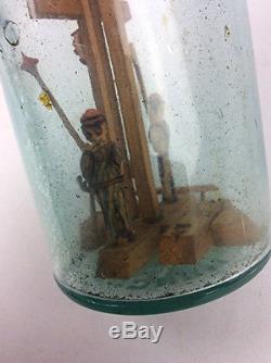 Antique Folk art bottle whimsey w Civil War Veteran soldiers Crucifix Pikes