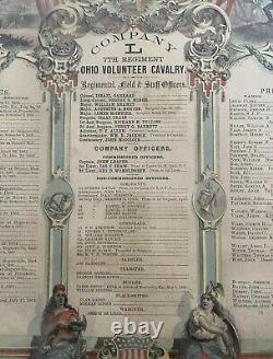 Antique Framed Civil War Soldiers Memorial Litho 1862 Ohio Volunteer Cavalry