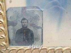 Antique Framed Pastel drawing of a Civil War Soldier & matching Tintype