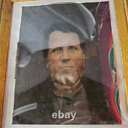 Antique Full Plate Painted Tintype Man Soldier Civil War Framed Vintage Photo