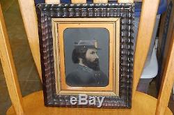 Antique Full Plate Tintype Hand Painted Civil War Soldier Portrait Framed RARE