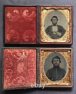 Antique Georgia Confederate Civil War Soldier With Gun And Hair Tintype Photos