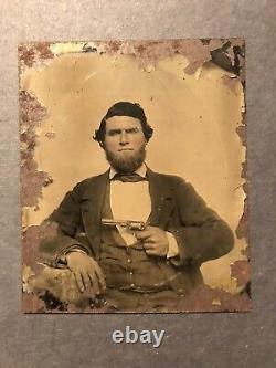 Antique Georgia Confederate Civil War Soldier With Gun And Hair Tintype Photos