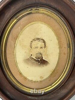 Antique Large Portrait of a Civil War Union Soldier In Wood Frame