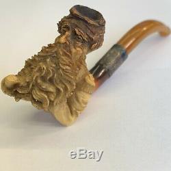 Antique Meerschaum Tobacco Pipe Finely Carved Bearded Soldier Civil War Type