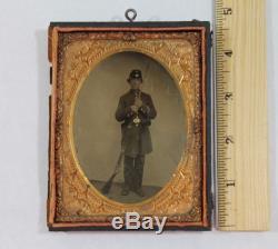 Antique Plate Vermont Civil War Soldier Tintype Photograph Springfield Rifle