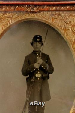 Antique Plate Vermont Civil War Soldier Tintype Photograph Springfield Rifle