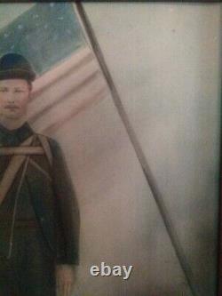 Antique Portrait Picture Of Civil War Soldier, Chalk Or Charcoal, Framed 21x17