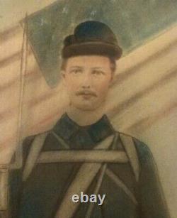 Antique Portrait Picture Of Civil War Soldier, Chalk Or Charcoal, Framed 21x17
