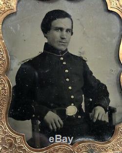 Antique Seated CIVIL WAR Soldier Ambrotype 1/4 Plate Photograph Studio UNION
