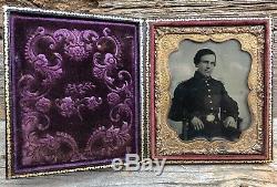 Antique Seated CIVIL WAR Soldier Ambrotype 1/4 Plate Photograph Studio UNION