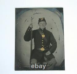 Antique Tintype 1860s CIVIL WAR Tintype Photo Soldier Bayoneted Musket Revolver