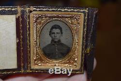 Antique Tintype CIVIL WAR SOLDIER UNION SHARPSHOOTER 1860s POCKET CASE MICHIGAN