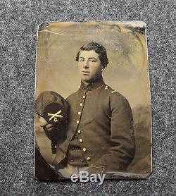 Antique Tintype Civil War Soldier Young Boy in Uniform & Hat 3 1/8 x 2 1/4