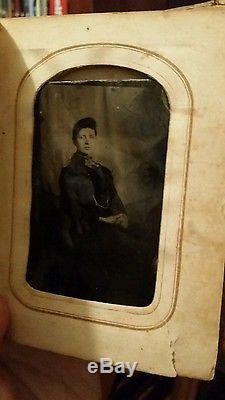 Antique Tintype Daguerreotype Album 32 images Rare pics inc Civil War Soldier