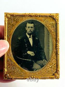 Antique Tintype HAND PAINTED folk art civil war era uniform soldier officer #1