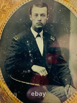 Antique Tintype HAND PAINTED folk art civil war era uniform soldier officer #1